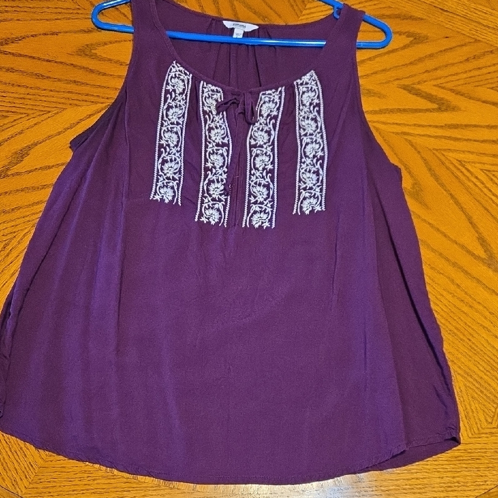 Sonoma Purple Tank Top with White Embroidery